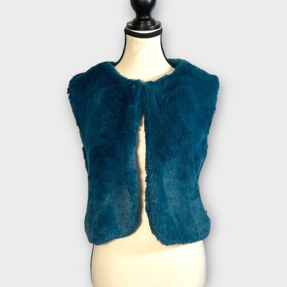 High End Elmas Phil Faux Fur Vest MEDIUM Teal Made in Italy EUC - Picture 5 of 11